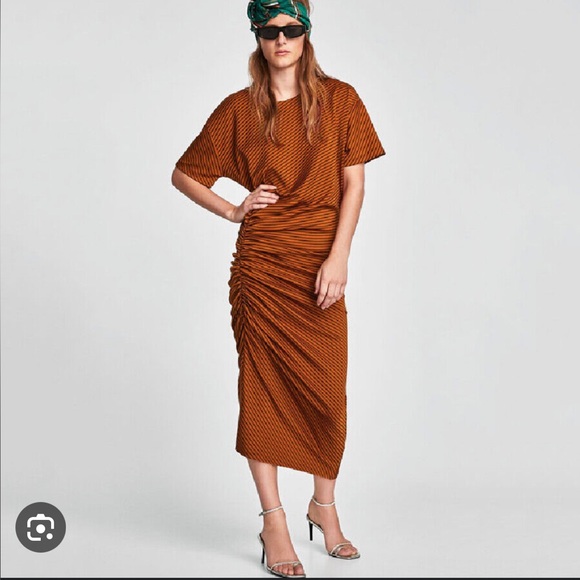 Zara Striped Burnt Orange Midi Dress - Picture 6 of 9